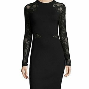 Black cocktail dress lace sleeves and side cutouts